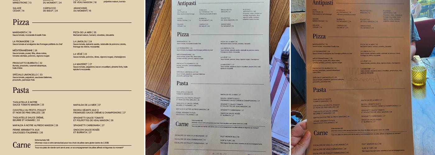 Limoncello bistro italien Menu