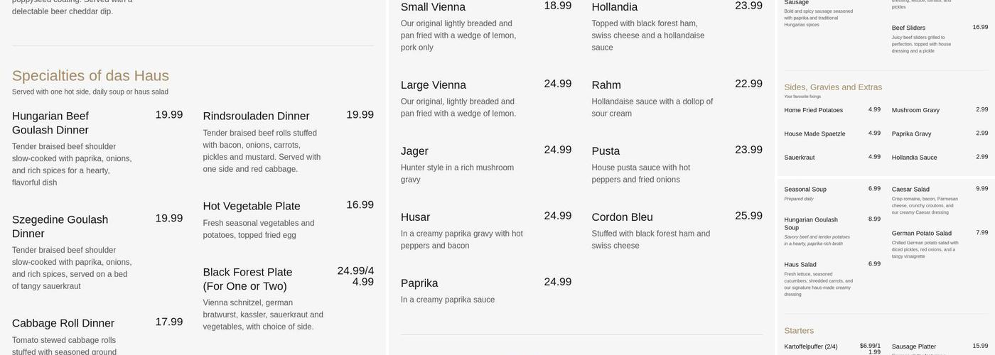 Das Schnitzelhaus Menu