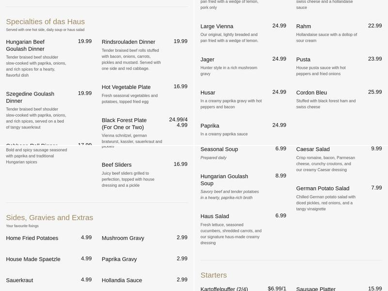 Das Schnitzelhaus Menu