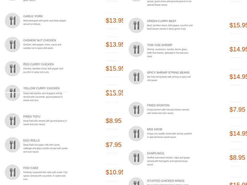 Thara 8 thai cuisine Menu