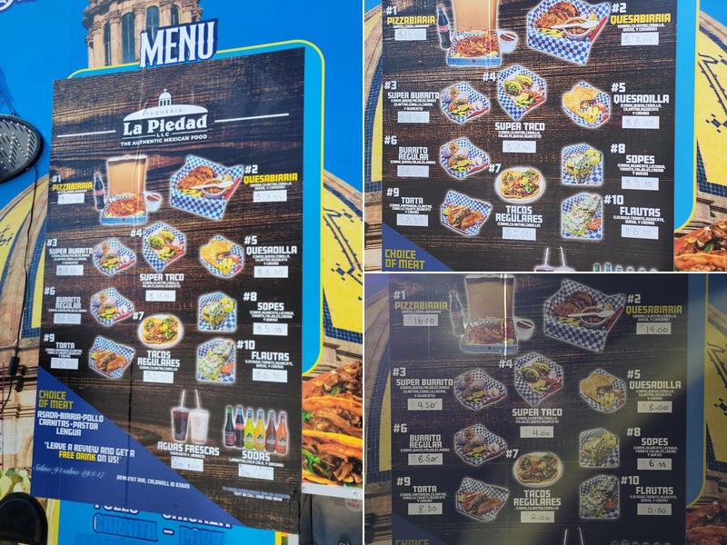 Taqueria La Piedad Menu