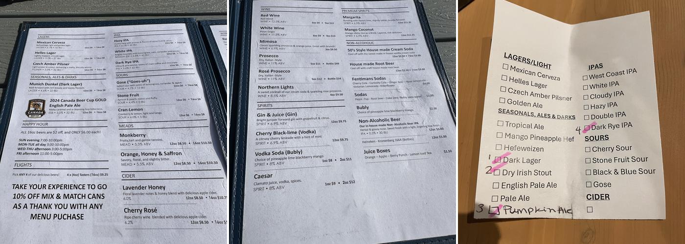 Train Wreck Brewing Menu