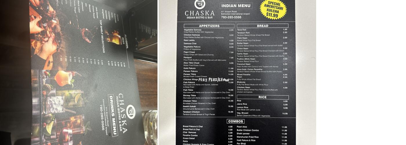 Chaska - Indian Bistro and Bar Menu
