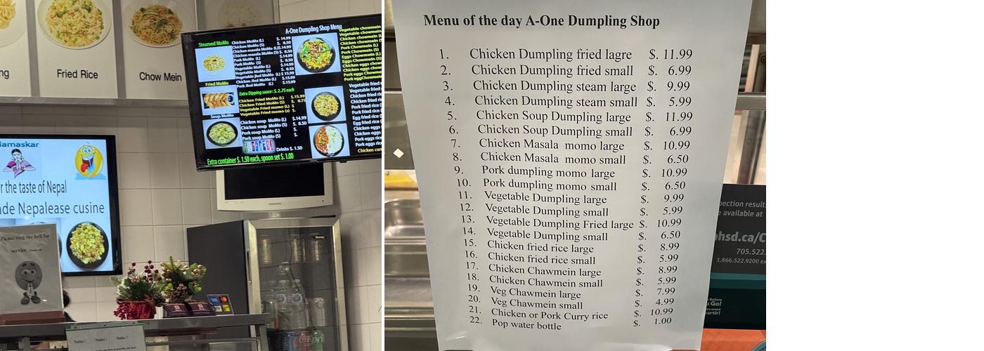 A-One Dumpling Shop (momo) Menu