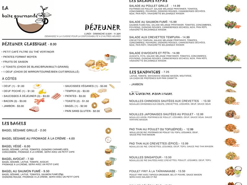 La Boite Gourmande Menu
