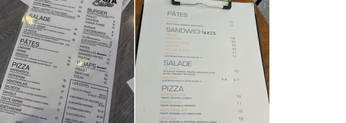 Riccia Caffè and Bistro Menu