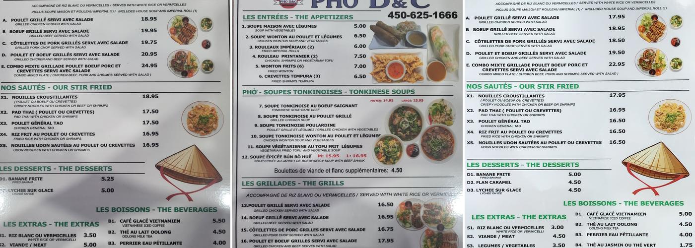 Pho D&C Menu