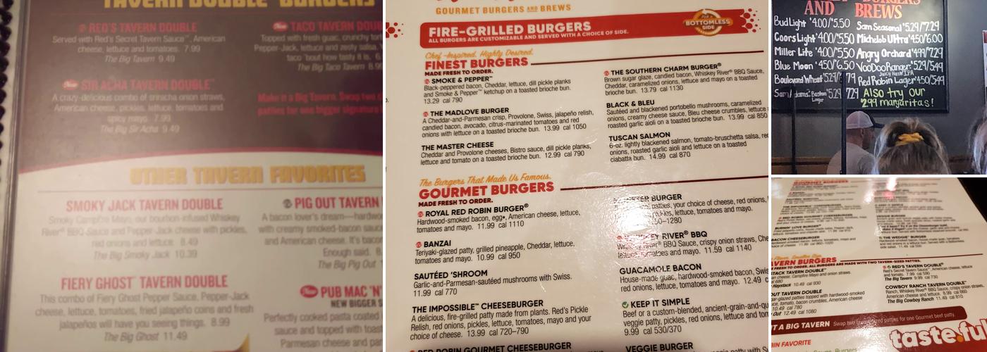 Red Robin Gourmet Burgers and Brews Menu