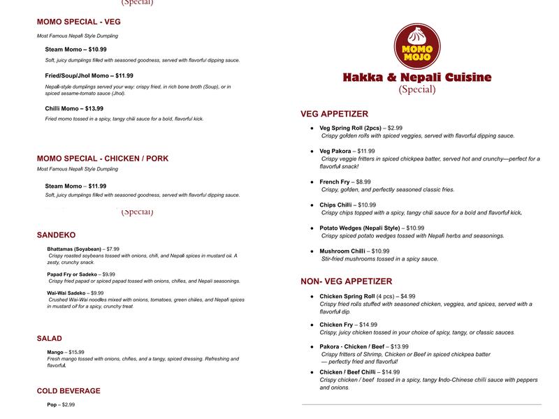 Momo mojo Menu