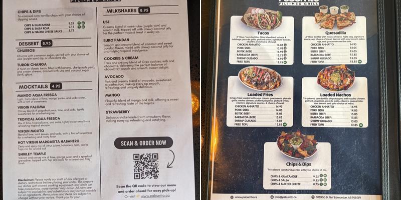 PaBurrito Fili-Mex Grill Menu