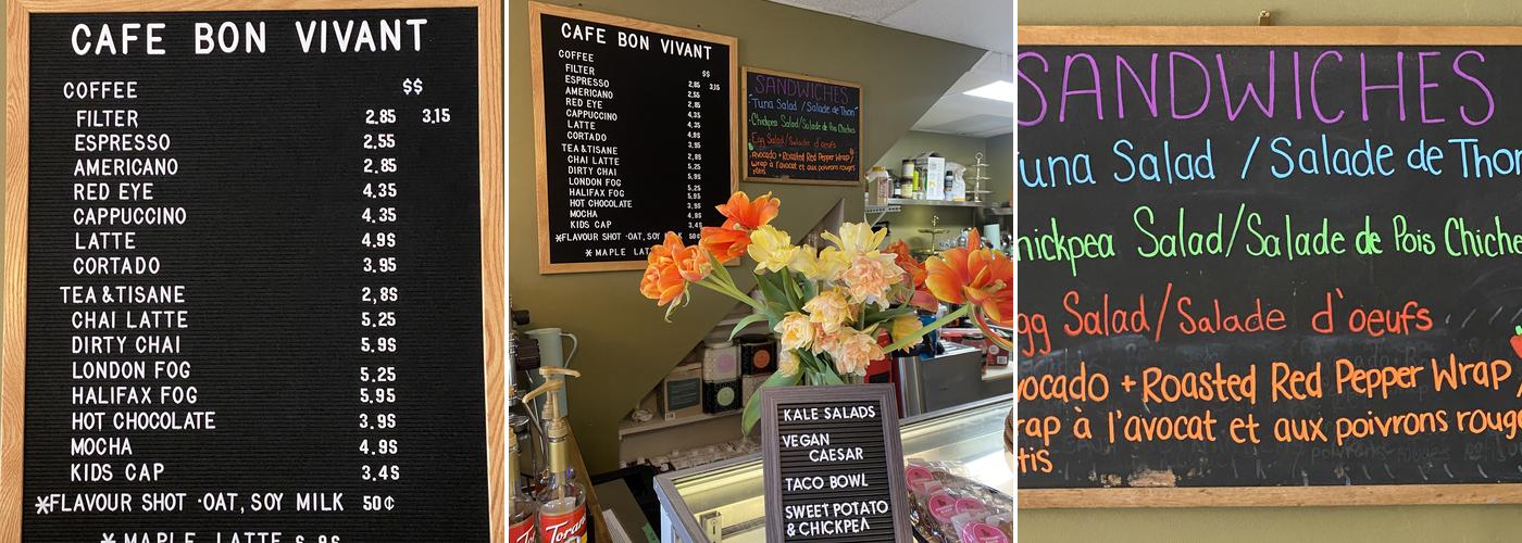 Café Bon Vivant Menu