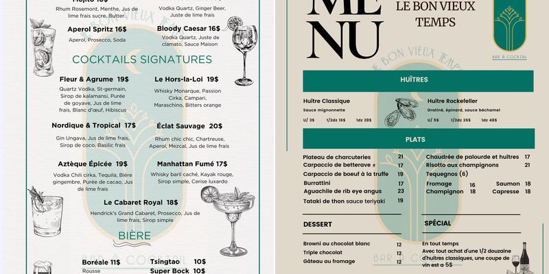 Le Bon Vieux Temps Menu