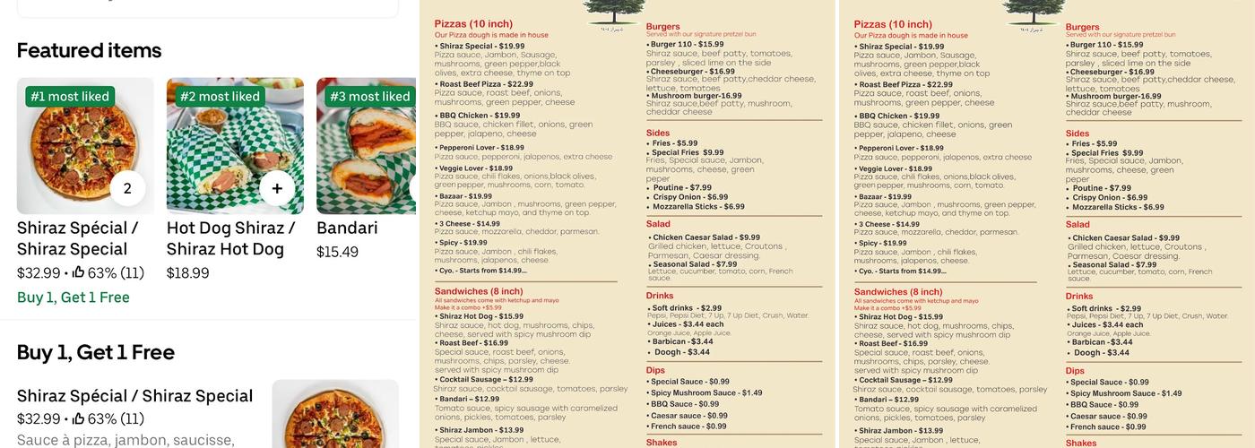 Saveurs De Shiraz Menu