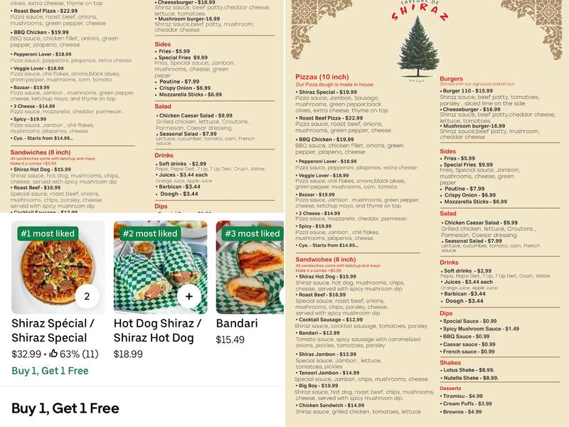 Saveurs De Shiraz Menu