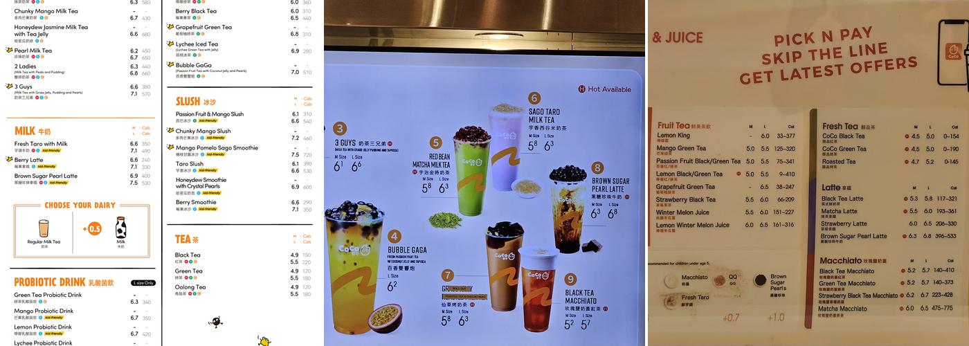 CoCo Fresh Tea & Juice Menu