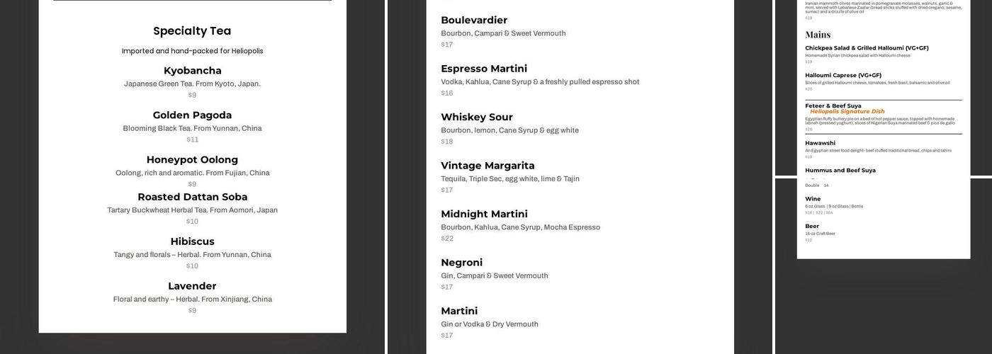 Heliopolis Social Café Menu