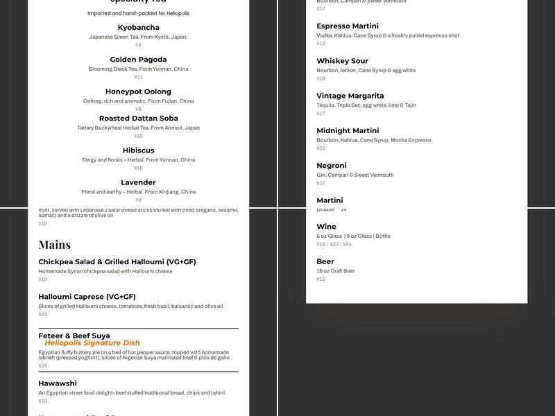 Heliopolis Social Café Menu