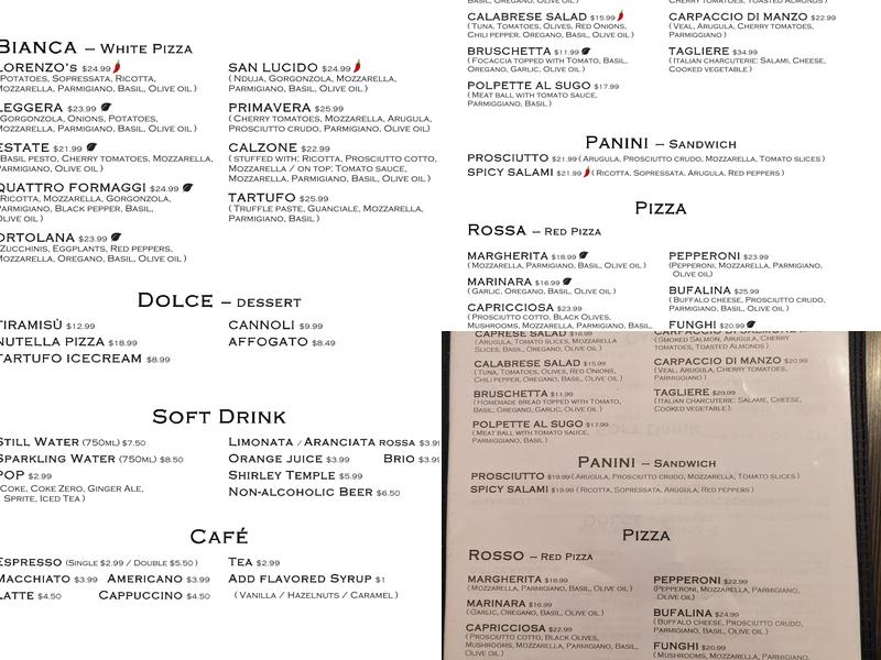 Comparù Menu