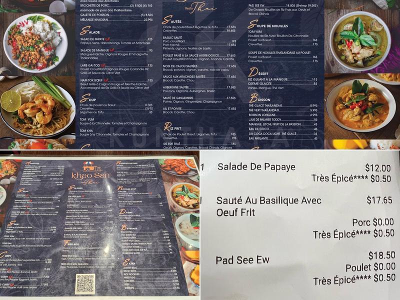 Khao San Resto Thaï Menu