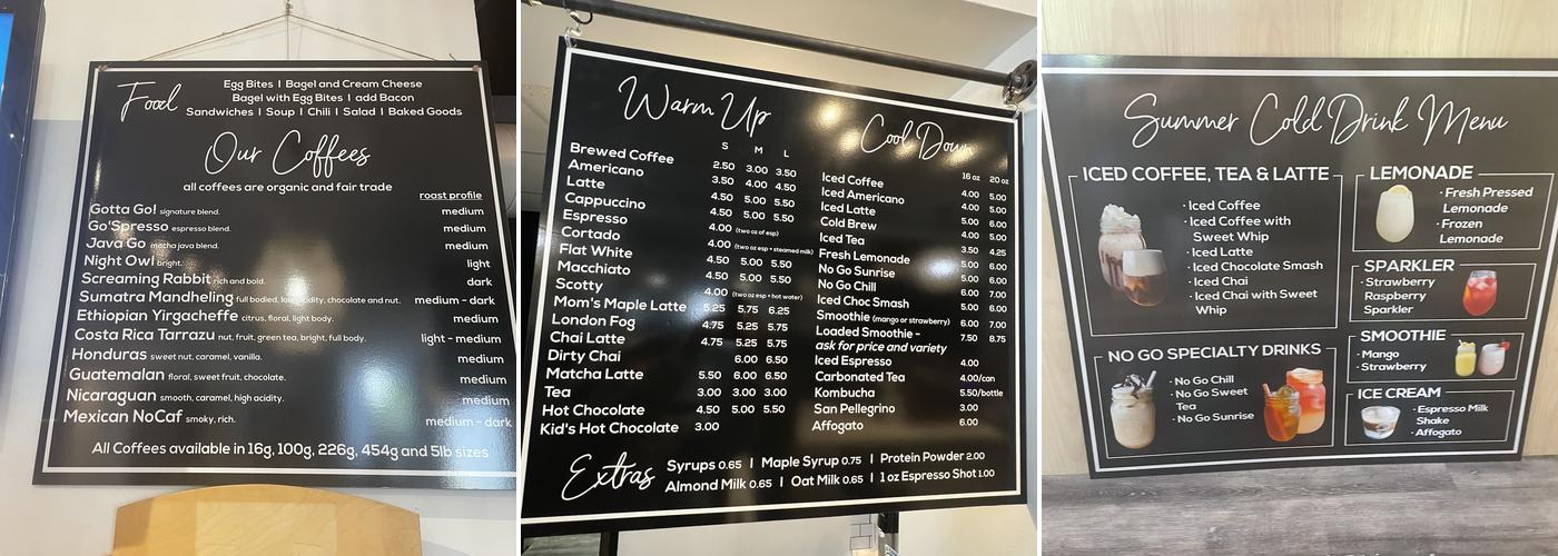 No Go Coffee Co. Menu