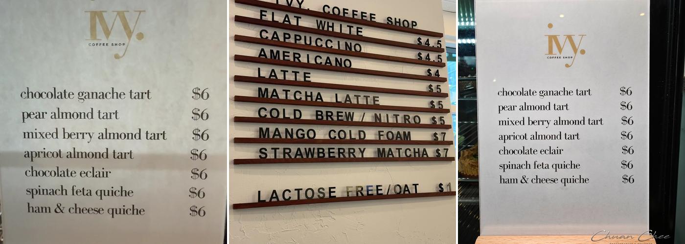 Ivy. Coffee Shop Menu