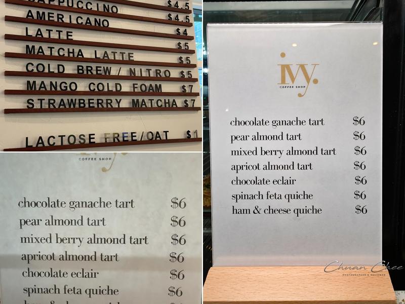 Ivy. Coffee Shop Menu