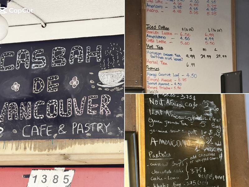 Casbah de Vancouver tea and art Menu