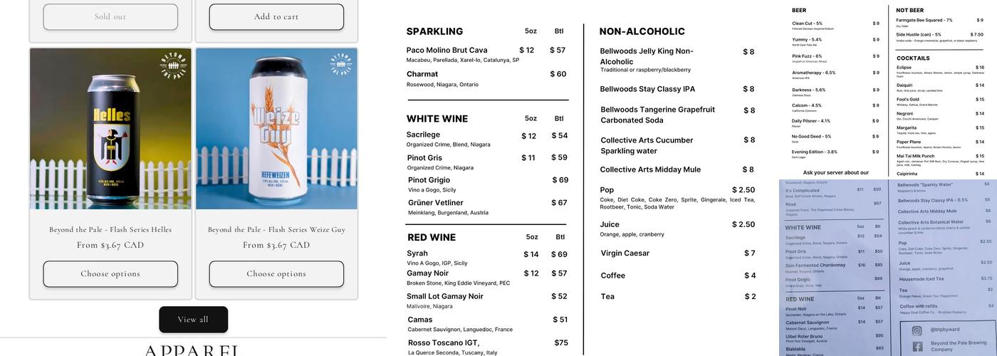 Beyond the Pale Byward Taproom Menu