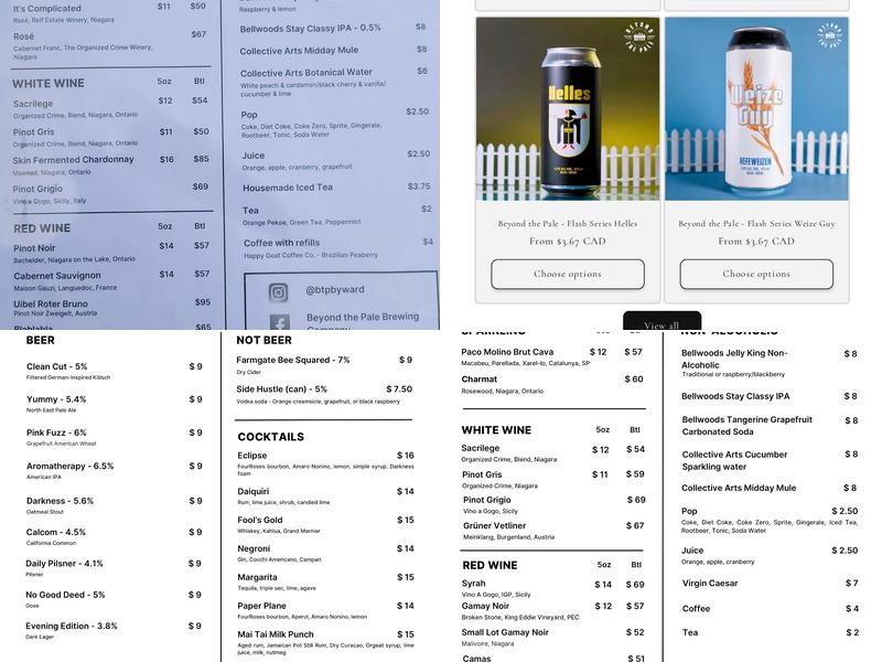 Beyond the Pale Byward Taproom Menu