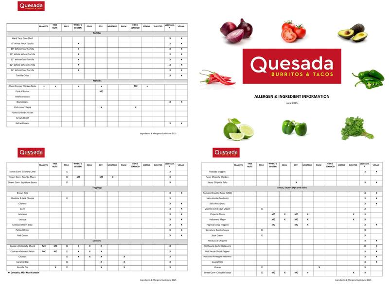 Quesada Burritos & Tacos Menu