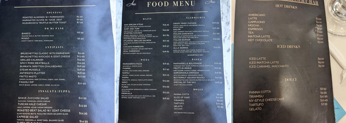 Amici Pasta Bar Menu