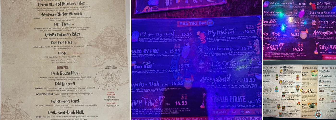 Poa Tiki Bar Menu