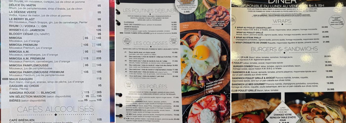 A.M. Déjeuner Dîner Menu