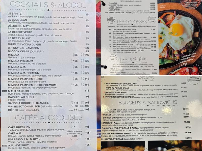 A.M. Déjeuner Dîner Menu