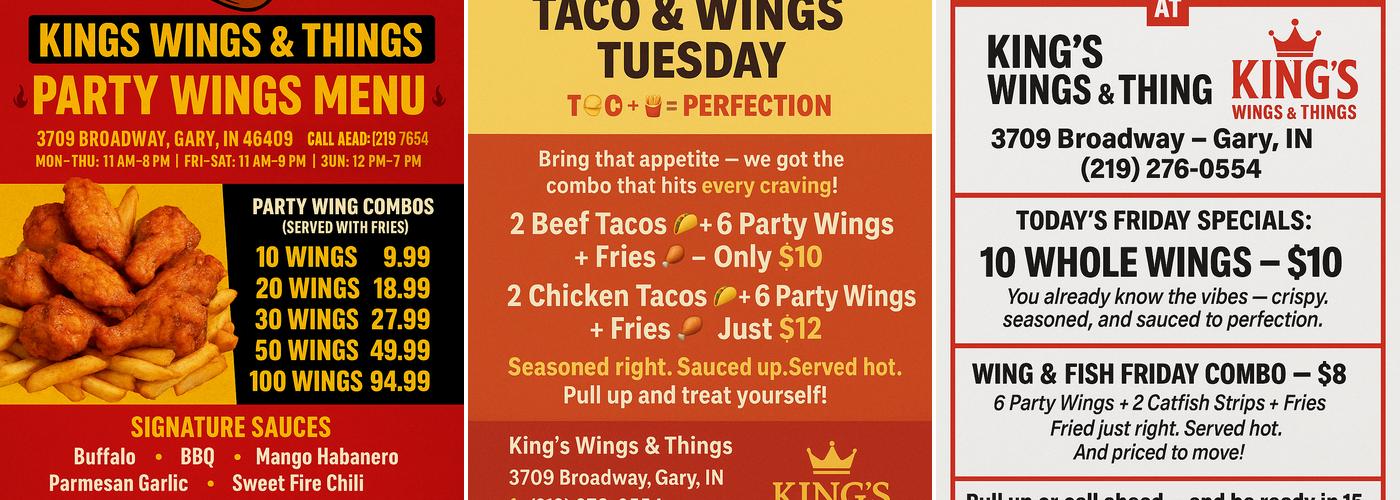 Kings Wings and Things Menu