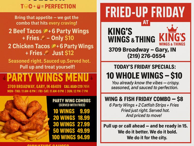 Kings Wings and Things Menu