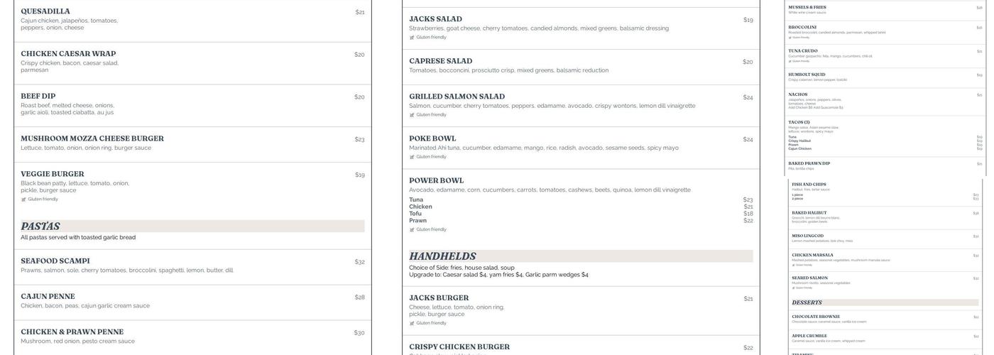 Jacks On The Water Menu