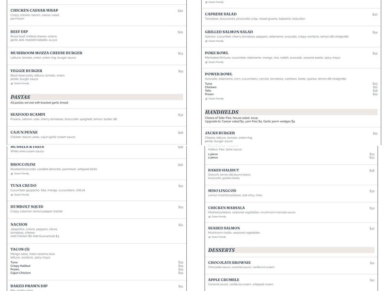 Jacks On The Water Menu