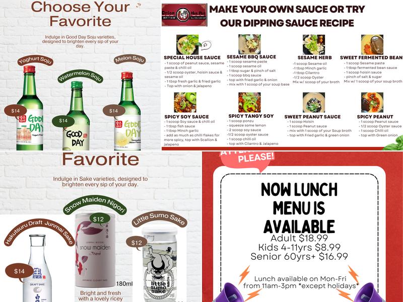 Orion Hot Pot Menu