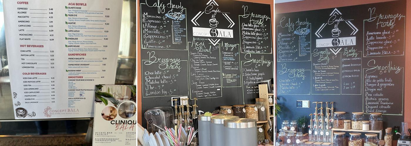 Concept Bala - Espace Bien-Être Menu