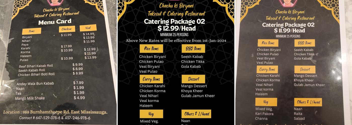 Chachu ki Biryani Menu