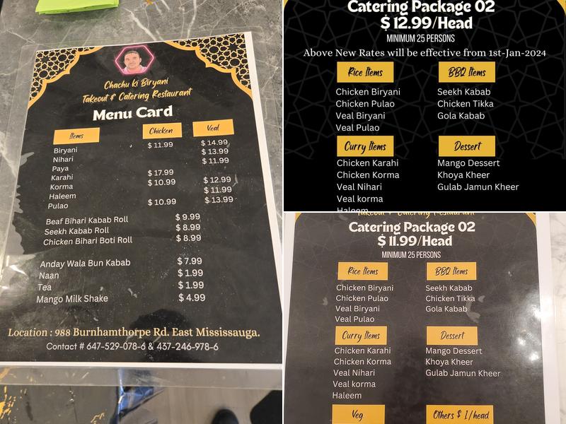 Chachu ki Biryani Menu