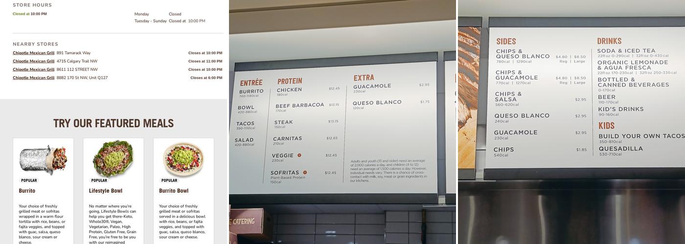 Chipotle Mexican Grill Menu