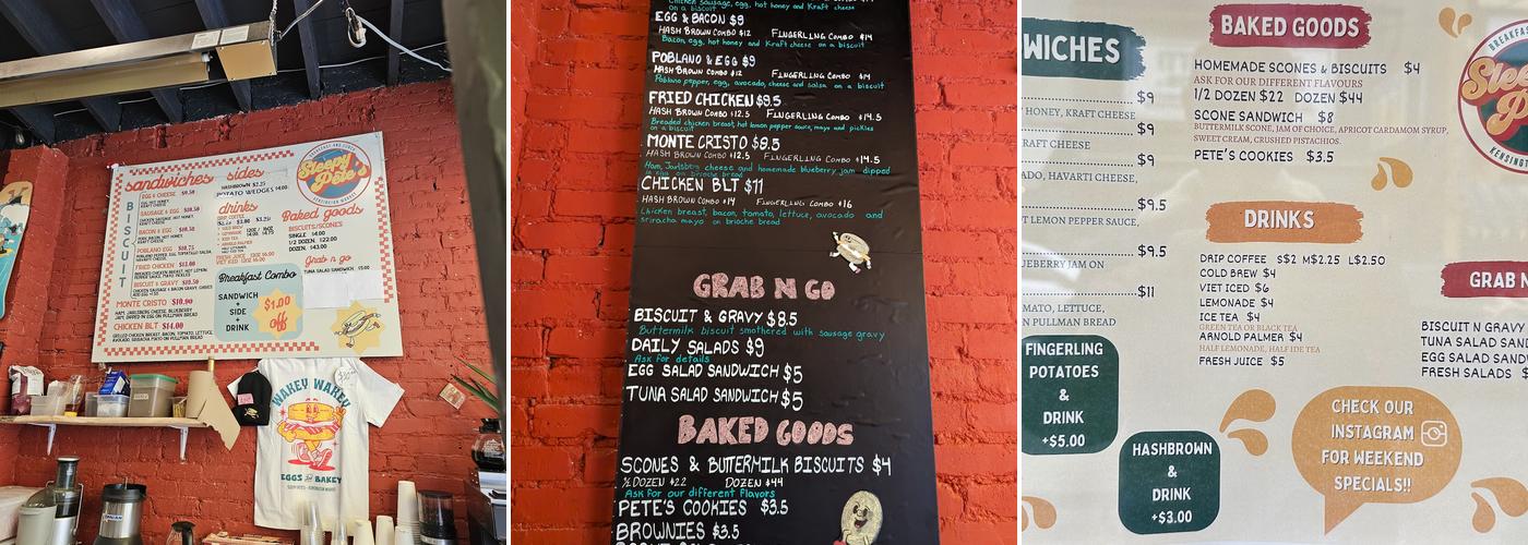 Sleepy Pete's Menu