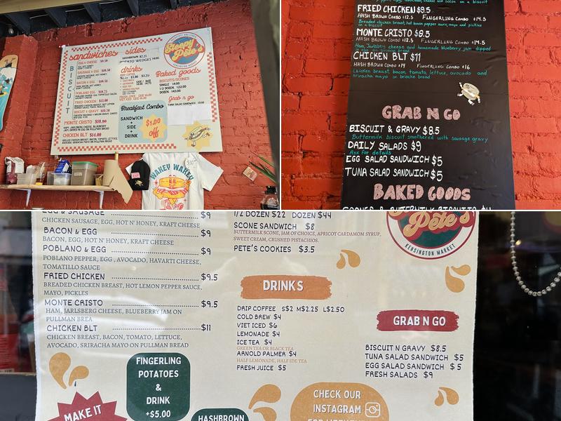 Sleepy Pete's Menu