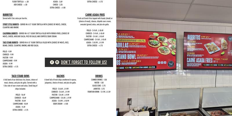 The Taco Stand taqueria Woodhaven Menu