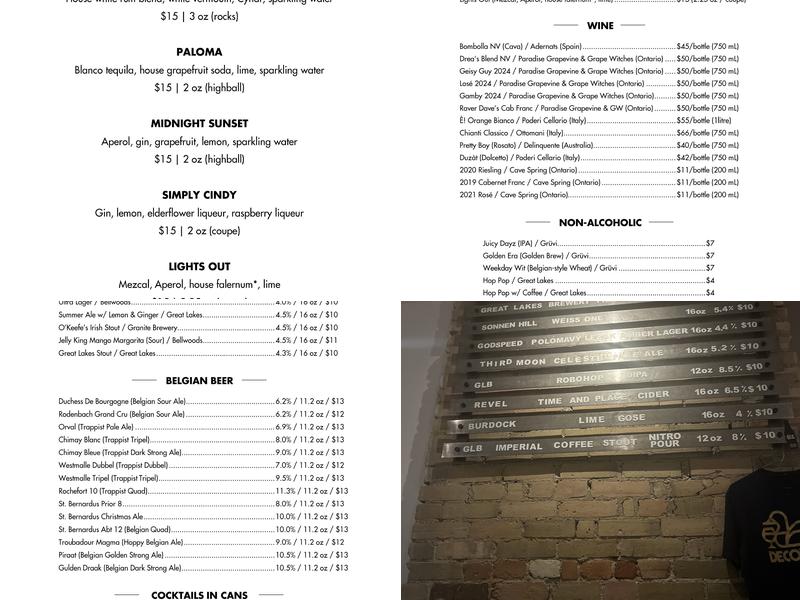 Decoy Bar Menu