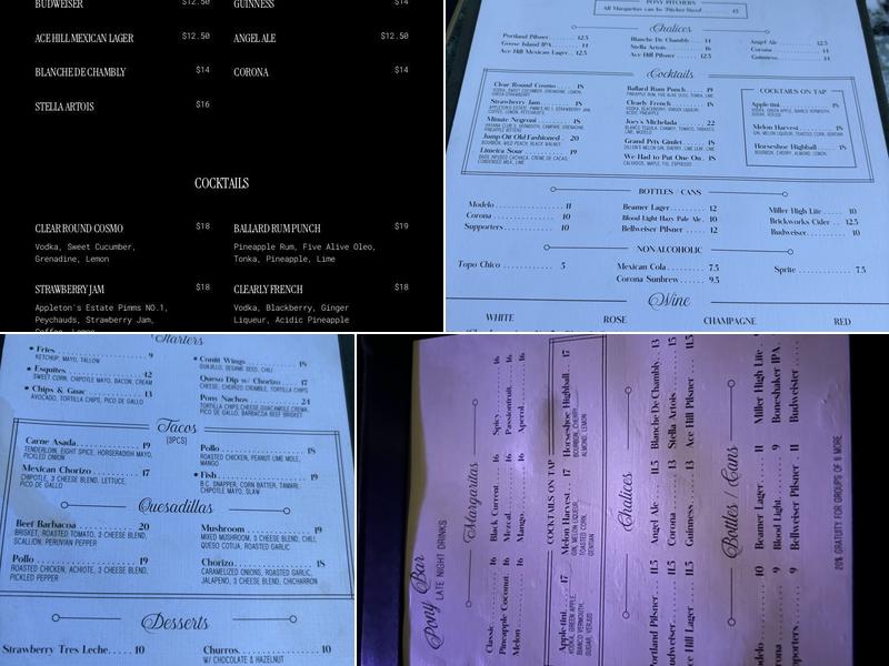 Chamberlain's Pony Bar Menu