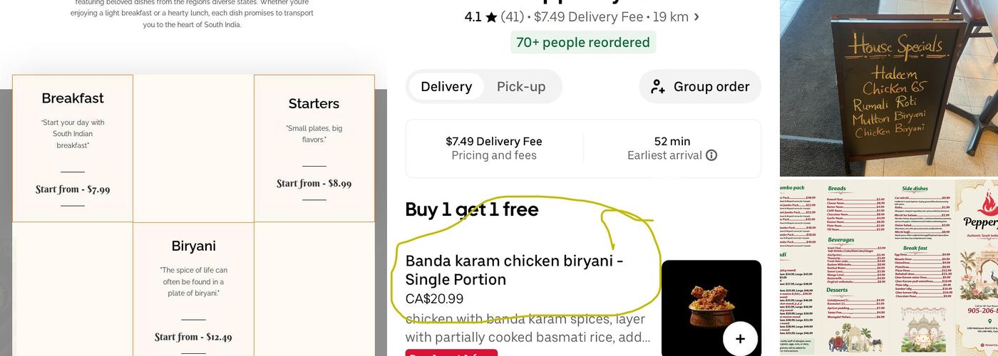 Pepperfry.ca Indian cuisine Menu