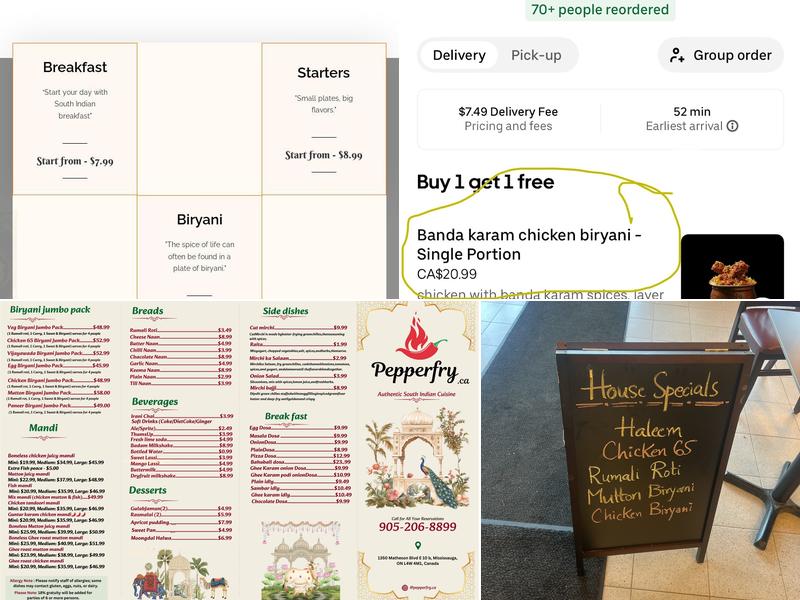 Pepperfry.ca Indian cuisine Menu